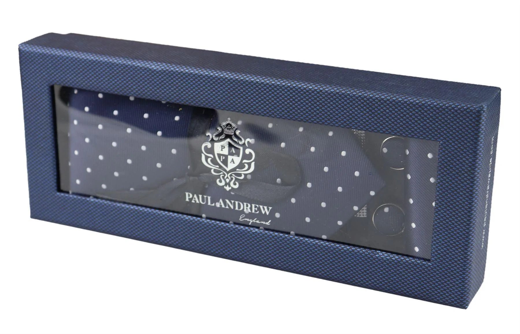 Dotted Navy Neck Tie Gift Set Pocket Square Cuff Links Tie Pin Polka Dot Satin