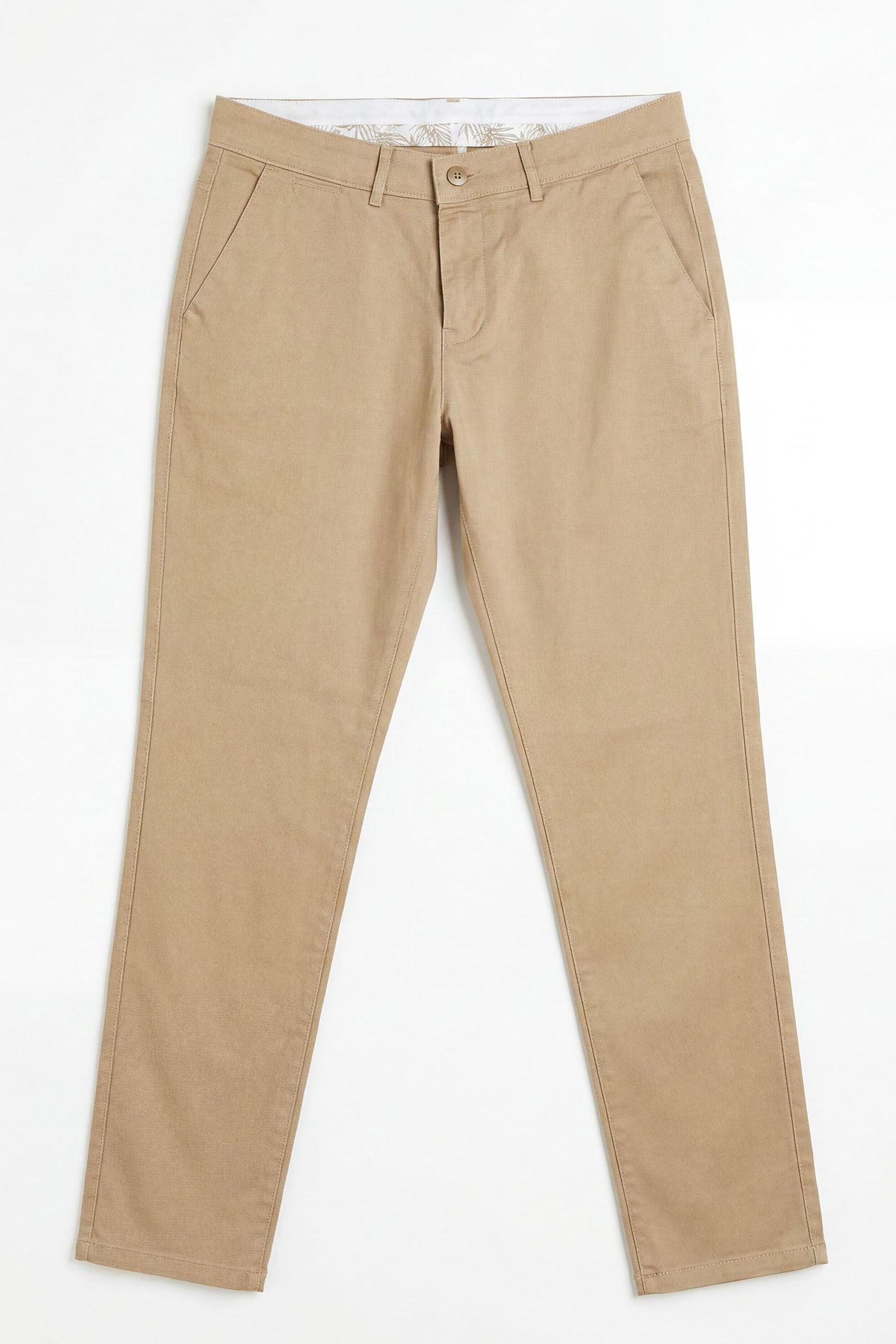 Pánské khaki chino kalhoty z letního materiálu Tencel z lněné směsi