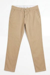 Pánské khaki chino kalhoty z letního materiálu Tencel z lněné směsi