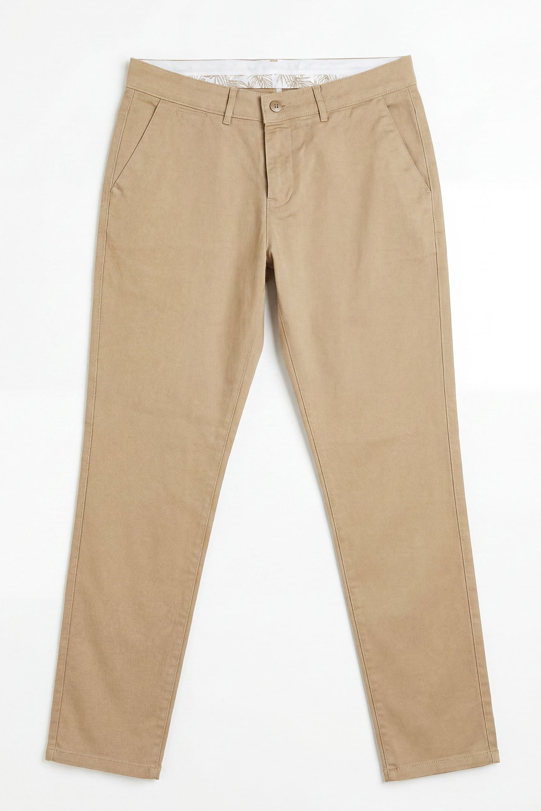 Pánské khaki chino kalhoty z letního materiálu Tencel z lněné směsi