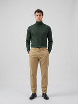 Pánské khaki chino kalhoty z letního materiálu Tencel z lněné směsi