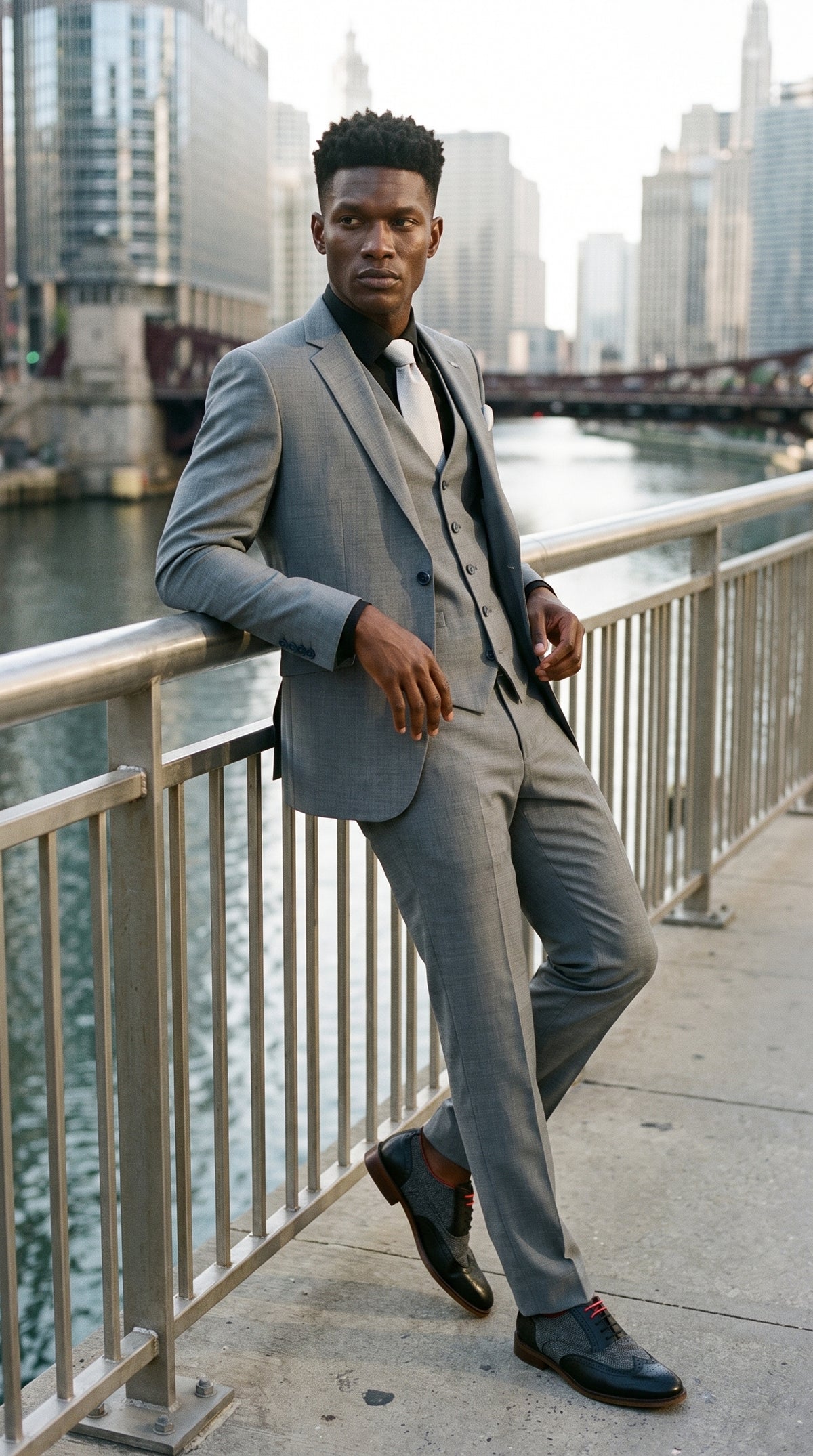 Look #426 styled with Bond - Pánský šedý třídílný oblek na míru
