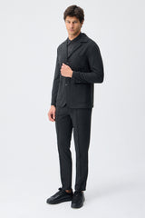 Pánský tmavě hnědý soupravový oblek, sako a kalhoty z měkkého žerzeje v elegantním ležérním stylu