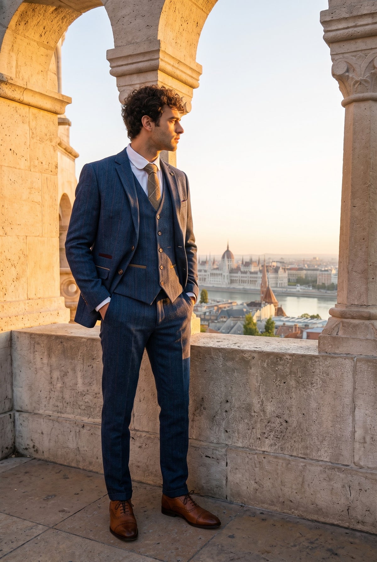 Look #365 styled with Pánský modrý třídílný tvídový kostkovaný oblek Scott