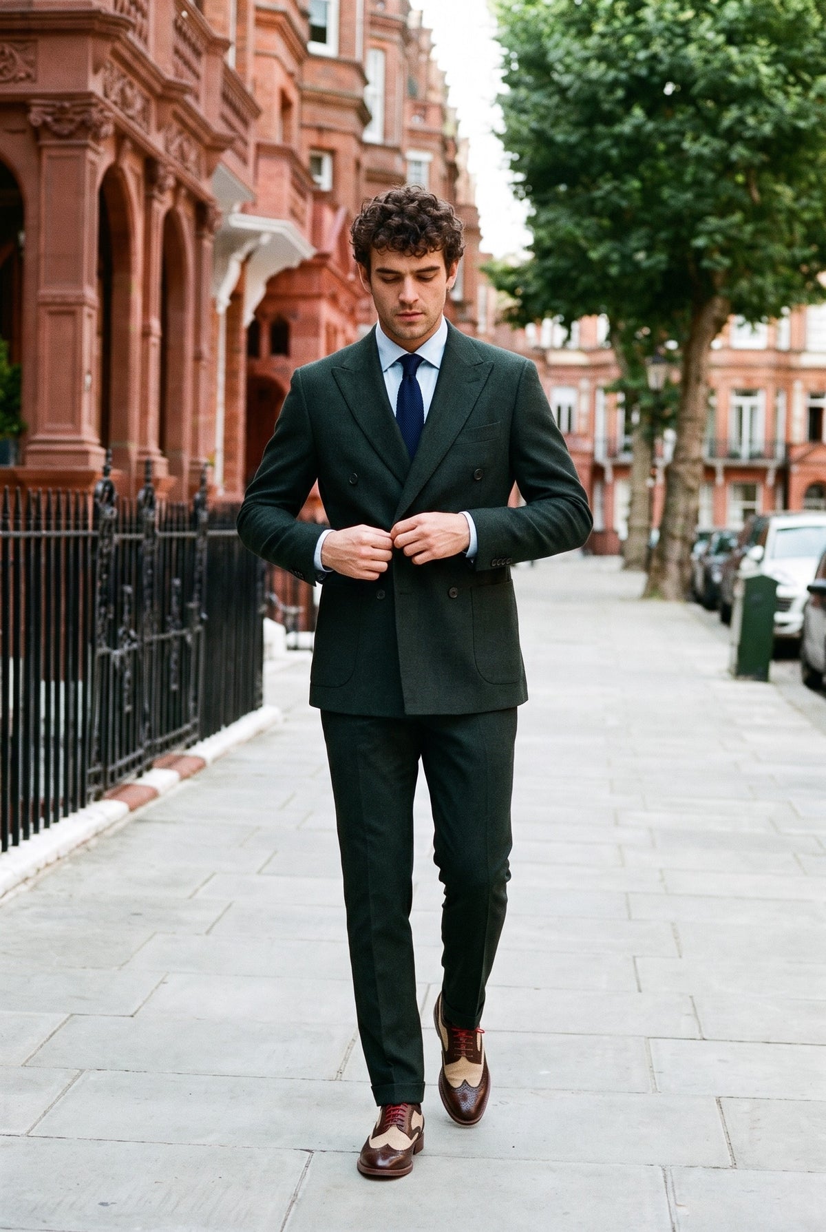 Look #591 styled with Regent - Pánský zelený dvoudílný oblek s dvojitým zapínáním