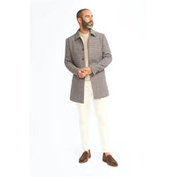 Eddie - Men's Tan Brown Wool Blend Tweed Overcoat