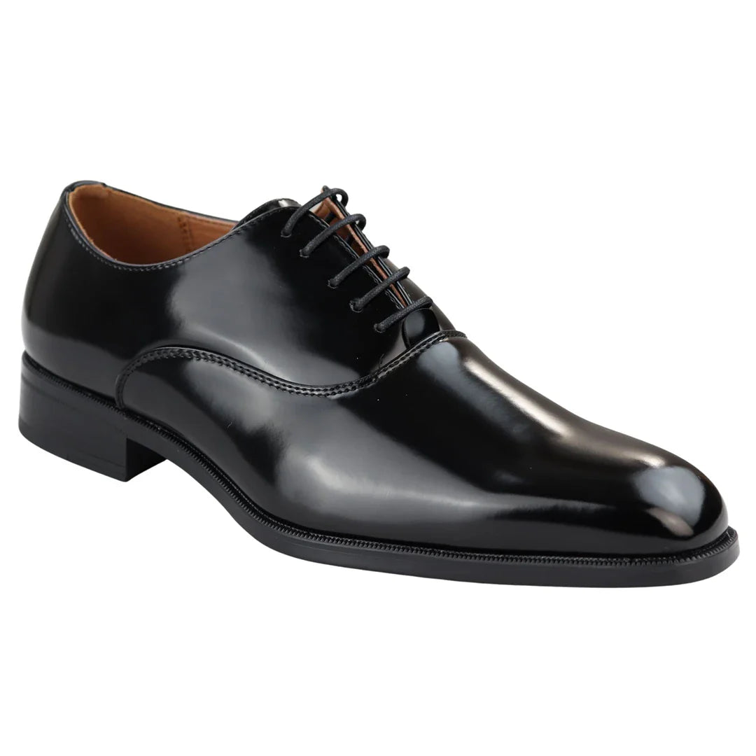 Mens Smart Formal Patent Oxford Black Shoes Shiny Laced Classic Round Toe Dress