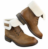 Mens Tan Brown Military Ankle Leather Fleece Fur Lined Casual Army Combat Boots