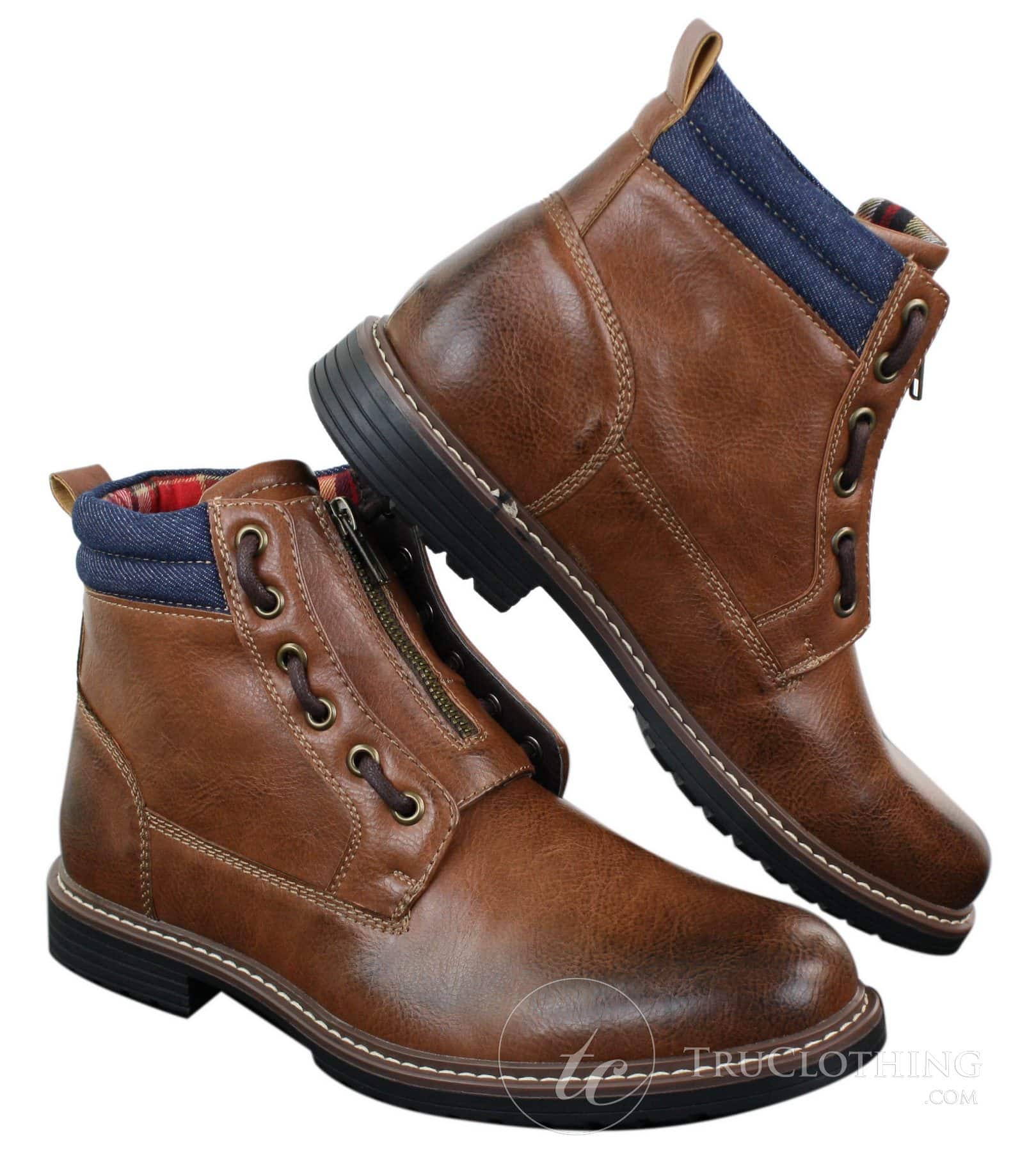 Elong EL0653 - Mens Zip Laced Casual Punk Rock Goth Emo Ankle Boots Brown Black Leather