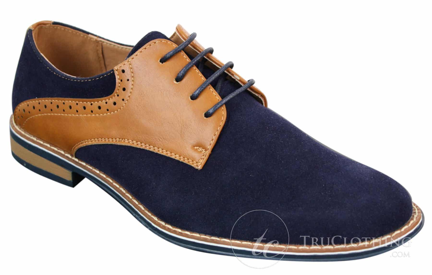 Elong K23 - Mens Suede Leather Laced Shoes Smart Casual Tan Brown PU Comfort Fit Round Toe