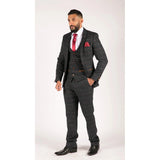 Pánský tmavě modrý tvídový oblek s motivem rybí kosti, vintage styl, 3dílný nový oblek Marc Darcy