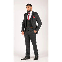 Pánský tmavě modrý tvídový oblek s motivem rybí kosti, vintage styl, 3dílný nový oblek Marc Darcy