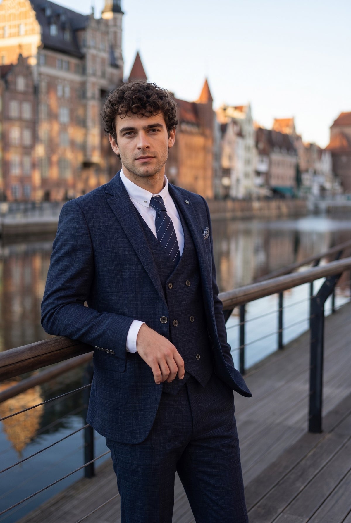 Look #344 styled with Luis - Pánský modrý kostkovaný oblek slim střihu