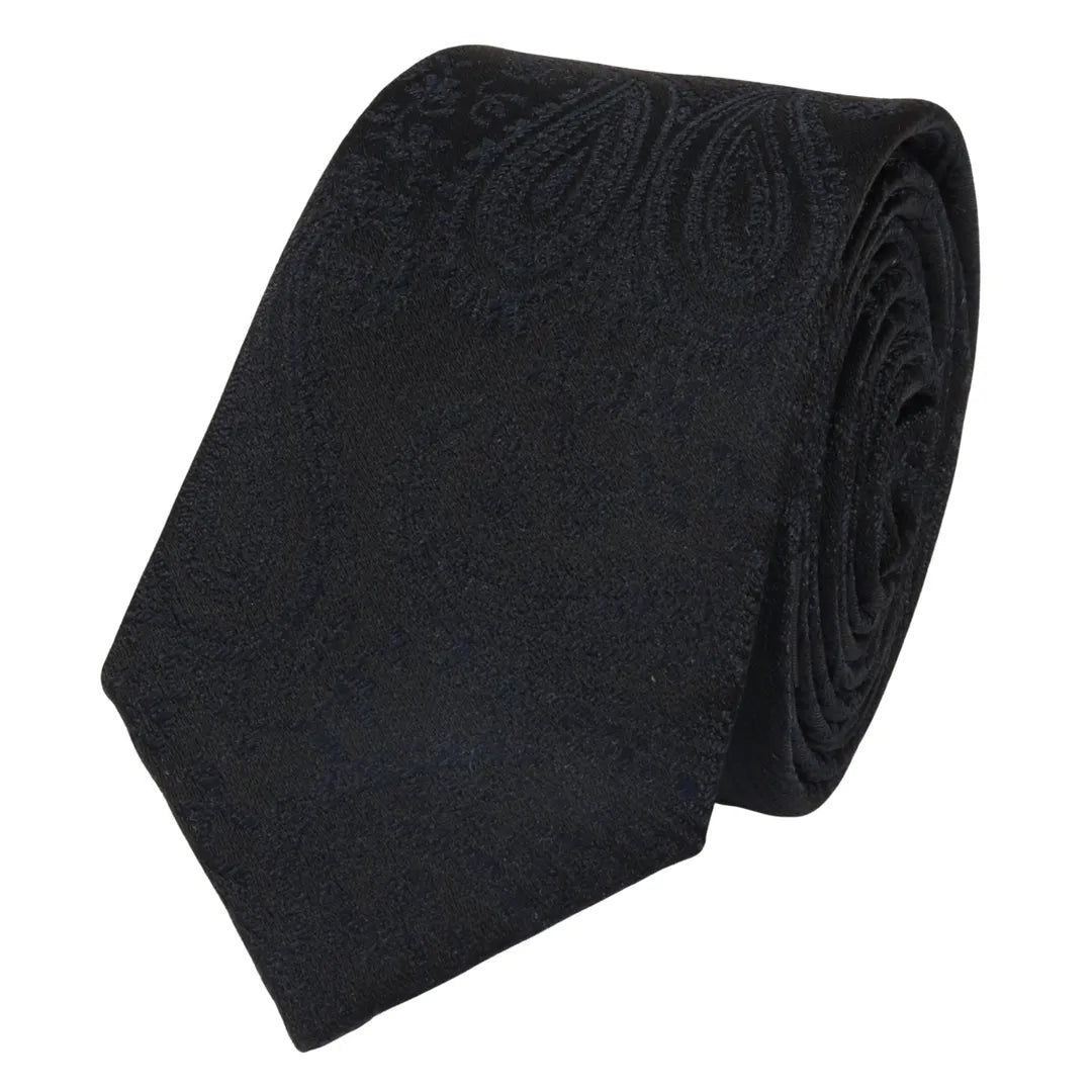 Men's Tie Pocket Sqaure Set Formal Floral Necktie - Black
