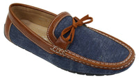 Mens Slip On Denim Leather Lace Moccasin Shoes Smart Casual Italian Tan Navy