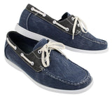 Mens Denim Canvas Retro Laced Moccasin Boat Deck Shoes Washed Navy Beige