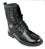 Mens Black Leather Lined Italian Boots Laced Casual Diamond Design