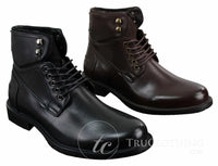 Mens Laced Military Army Casual Ankle Boots Leather Boots Black Brown