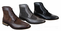 Mens Chelsea Brouge Ankle Boots Leather Suede Italian Smart Casual Laced Retro