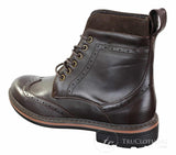 Galax GLX3521 Mens Brown Black Brogues Ankle Boots Leather Suede Laced Cowboy Smart Casual