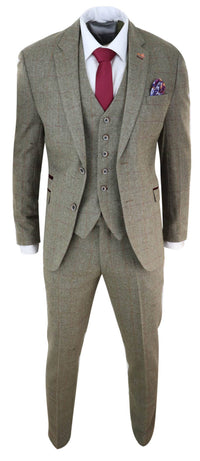 Mens Tweed Olive Green Check Suit