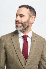 Pánský tvídový olivově zelený kostkovaný oblek