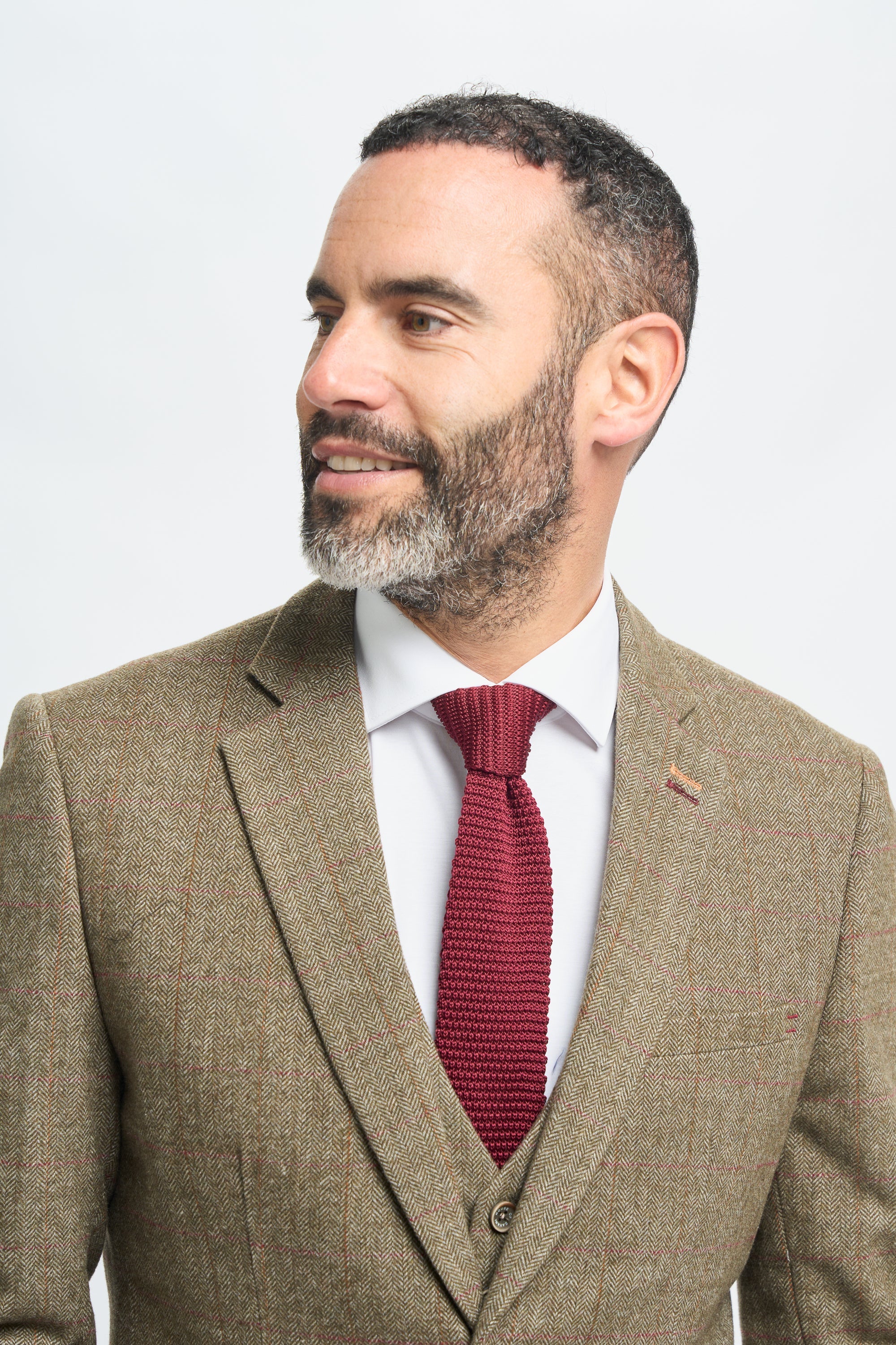 Pánský tvídový olivově zelený kostkovaný oblek