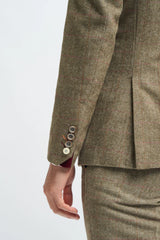 Pánský tvídový olivově zelený kostkovaný oblek