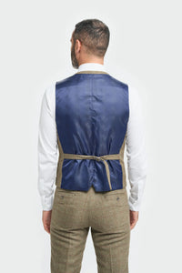 Pánský tvídový olivově zelený kostkovaný oblek