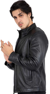 Genuine Real Lamb Leather Black Jacket for Men Tailored Fit - B204
