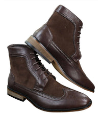 Mens Chelsea Brouge Ankle Boots Leather Suede Italian Smart Casual Laced Retro
