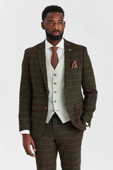 Harris Green Check Tweed oblek s kontrastní vestou Belmont Sage