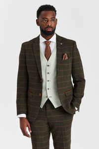 Harris Green Check Tweed oblek s kontrastní vestou Belmont Sage