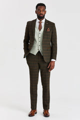 Harris Green Check Tweed oblek s kontrastní vestou Belmont Sage