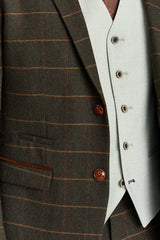 Harris Green Check Tweed oblek s kontrastní vestou Belmont Sage