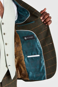 Harris Green Check Tweed oblek s kontrastní vestou Belmont Sage