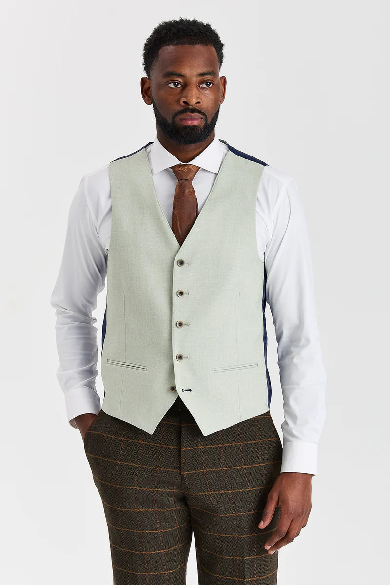 Harris Green Check Tweed oblek s kontrastní vestou Belmont Sage