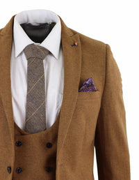 Harry Brown - Mens Tan Brown Wool 3 Piece Suit