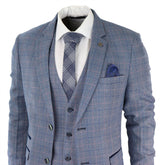 Mens 3 Piece Suit Sky Blue Check Wool Feel Marc Darcy Tailored Fit Wedding Prom Harry