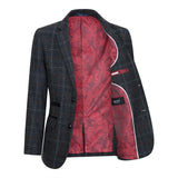 Boys Grey Black 3 Piece Tweed Suit Herringbone Wine Vintage Retro