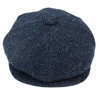 Mens Herringbone Blue Tweed 8 Panel Cap
