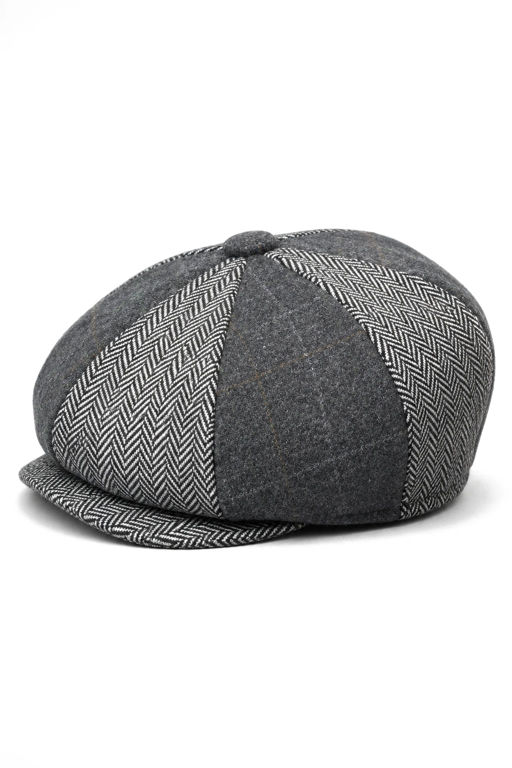HT6325 - Pánský 8panelová čepice Newsboy s kostkovaným vzorem a tvídovým vzorem
