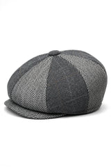 HT6325 - Pánský 8panelová čepice Newsboy s kostkovaným vzorem a tvídovým vzorem