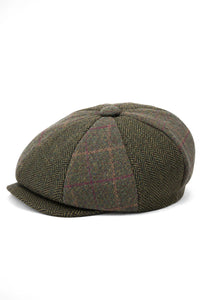 HT6325 - Pánský 8panelová čepice Newsboy s kostkovaným vzorem a tvídovým vzorem