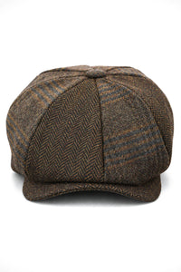 HT6325 - Pánský 8panelová čepice Newsboy s kostkovaným vzorem a tvídovým vzorem