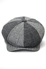HT6325 - Pánský 8panelová čepice Newsboy s kostkovaným vzorem a tvídovým vzorem