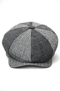 HT6325 - Pánský 8panelová čepice Newsboy s kostkovaným vzorem a tvídovým vzorem