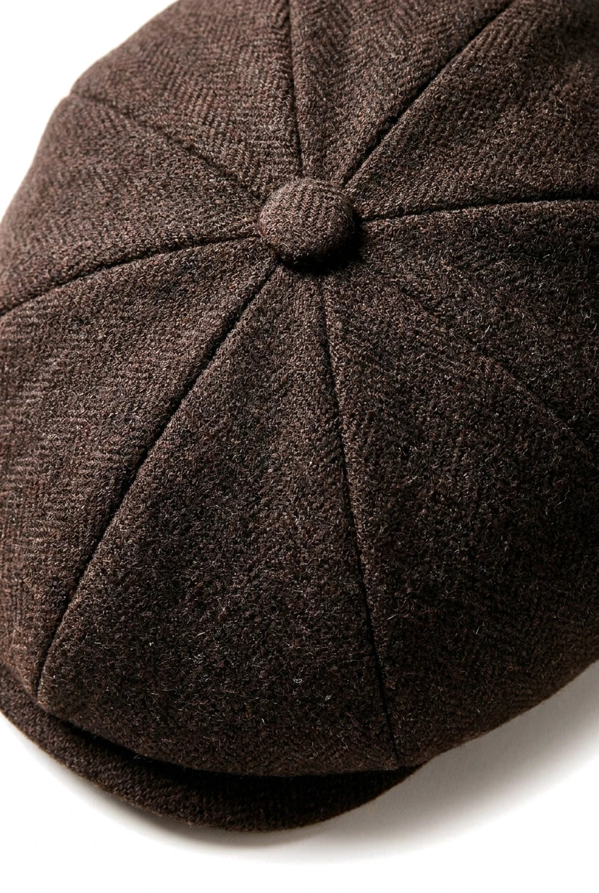 HT6363 - Pánská vintage tvídová čepice Newsboy Peaky Blinders - hnědá/vínová
