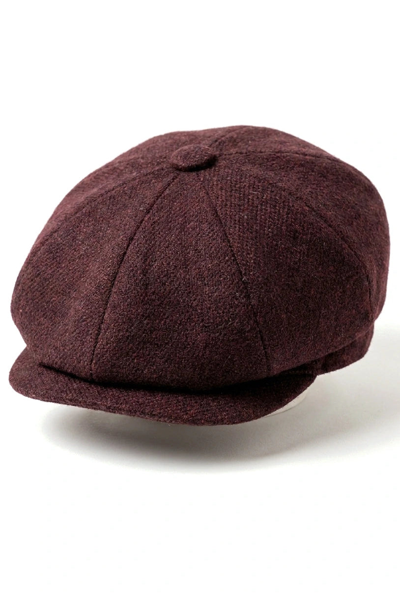 HT6363 - Pánská vintage tvídová čepice Newsboy Peaky Blinders - hnědá/vínová