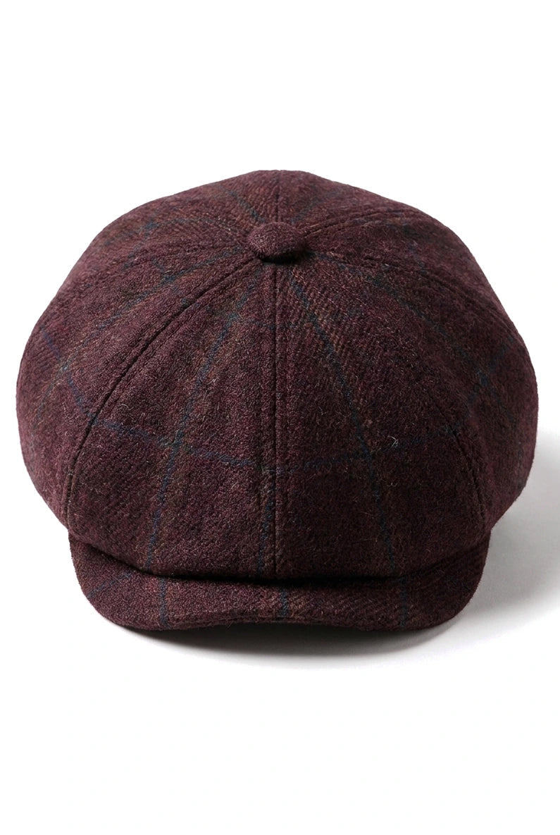 HT6363 - Pánská vintage tvídová čepice Newsboy Peaky Blinders - hnědá/vínová